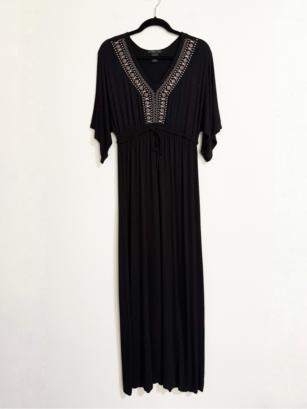 Design History Embroidered Knit Dolman Maxi Dress Black Size S